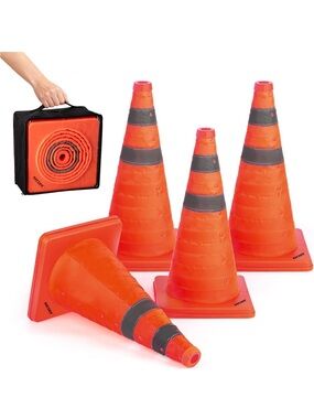 8 pcs Traffic Collapsible Safety Cones in Bright Orange with Reflective Bands